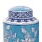Blue Ceramic Decorative Jar Set with White Floral Patterns
